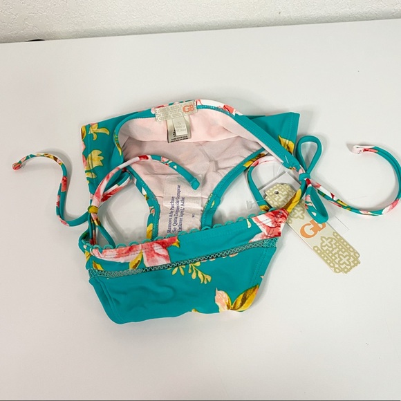 NWT Teal Floral Print Side Tie Bikini Bottom - Picture 3 of 6